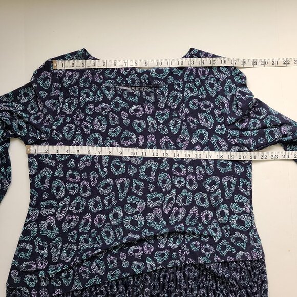 Blue Animal Print Asymmetric Tunic Top LP Petite QVC LS Office Casual Travel - Picture 8 of 13